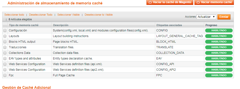 el sistema general de cache de Magento