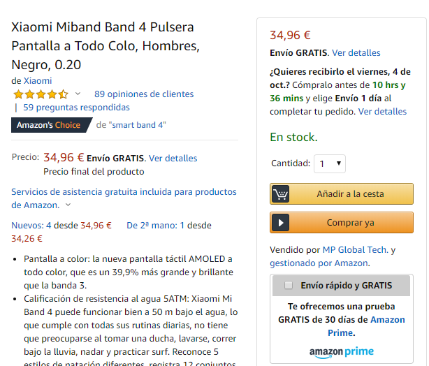 Ficha de producto Amazon