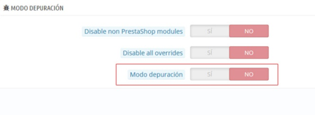 Modo depuración PrestaShop